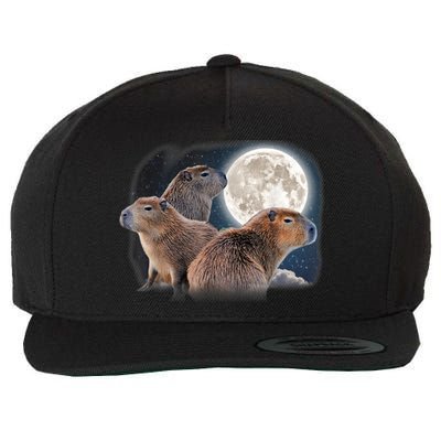 Three Capybaras And Moon Funny Capybara Humor Parody Wool Snapback Cap