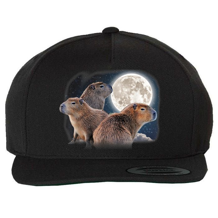 Three Capybaras And Moon Funny Capybara Humor Parody Wool Snapback Cap