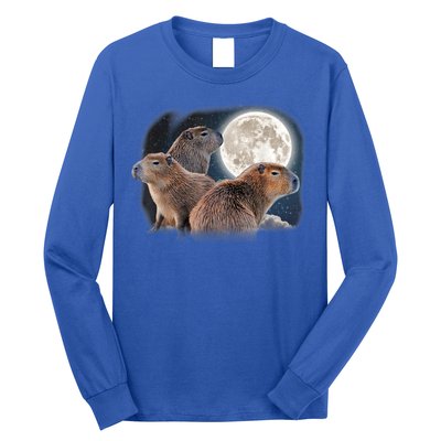 Three Capybaras And Moon Funny Capybara Humor Parody Long Sleeve Shirt