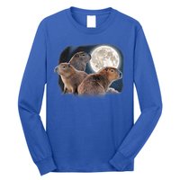 Three Capybaras And Moon Funny Capybara Humor Parody Long Sleeve Shirt