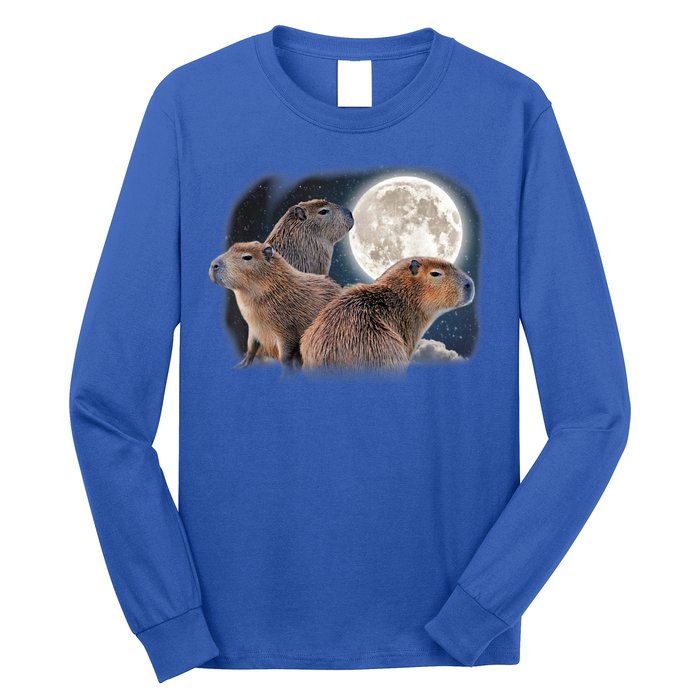 Three Capybaras And Moon Funny Capybara Humor Parody Long Sleeve Shirt