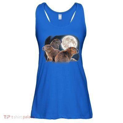 Three Capybaras And Moon Funny Capybara Humor Parody Ladies Essential Flowy Tank