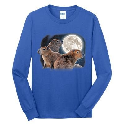 Three Capybaras And Moon Funny Capybara Humor Parody Tall Long Sleeve T-Shirt