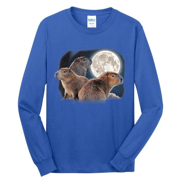 Three Capybaras And Moon Funny Capybara Humor Parody Tall Long Sleeve T-Shirt