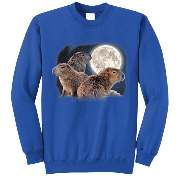 Three Capybaras And Moon Funny Capybara Humor Parody Tall Sweatshirt