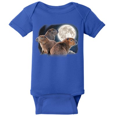 Three Capybaras And Moon Funny Capybara Humor Parody Baby Bodysuit
