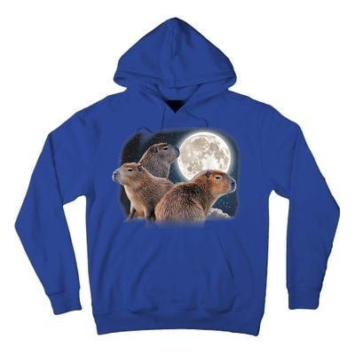 Three Capybaras And Moon Funny Capybara Humor Parody Tall Hoodie