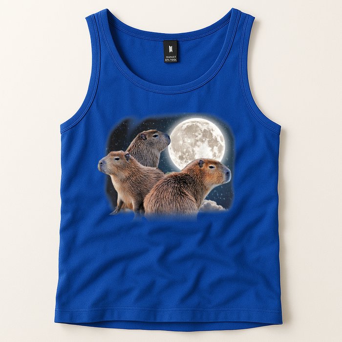 Three Capybaras And Moon Funny Capybara Humor Parody Tank Top