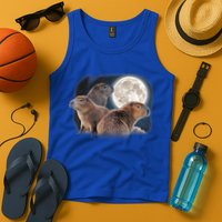 Three Capybaras And Moon Funny Capybara Humor Parody Tank Top