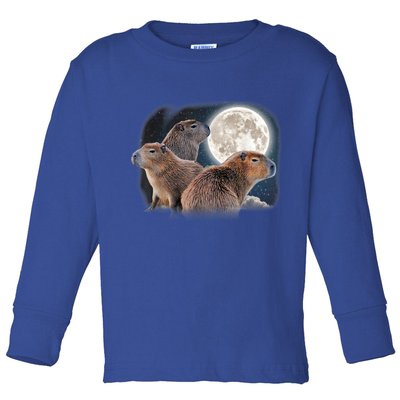 Three Capybaras And Moon Funny Capybara Humor Parody Toddler Long Sleeve Shirt