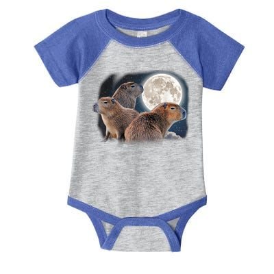 Three Capybaras And Moon Funny Capybara Humor Parody Infant Baby Jersey Bodysuit