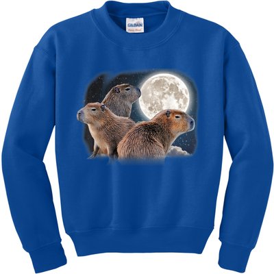Three Capybaras And Moon Funny Capybara Humor Parody Kids Sweatshirt