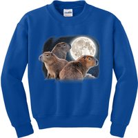 Three Capybaras And Moon Funny Capybara Humor Parody Kids Sweatshirt