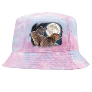 Three Capybaras And Moon Funny Capybara Humor Parody Tie-Dyed Bucket Hat