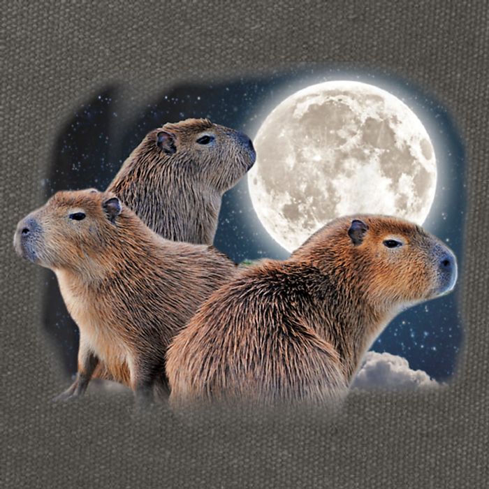 Three Capybaras And Moon Funny Capybara Humor Parody Cotton Canvas Backpack