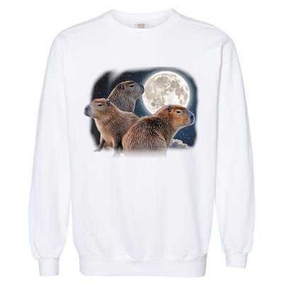 Three Capybaras And Moon Funny Capybara Humor Parody Garment-Dyed Sweatshirt