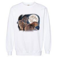 Three Capybaras And Moon Funny Capybara Humor Parody Garment-Dyed Sweatshirt