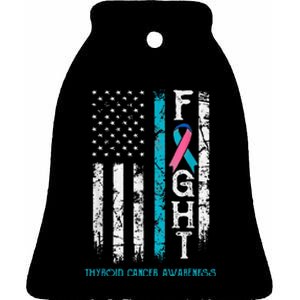 Thyroid Cancer Awareness Blue Pink Teal Ribbon Fight Flag Ceramic Bell Ornament