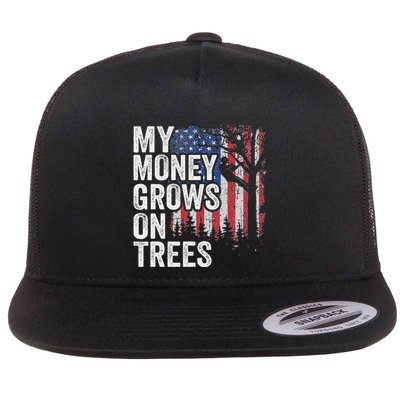 Tree Climbing American Flag Arborist My Money Grows On Trees Flat Bill Trucker Hat