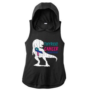 Thyroid Cancer Awareness Cool TRex Warrior Survivor Fighter Ladies PosiCharge Tri-Blend Wicking Draft Hoodie Tank