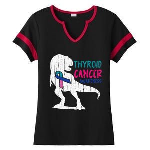 Thyroid Cancer Awareness Cool TRex Warrior Survivor Fighter Ladies Halftime Notch Neck Tee