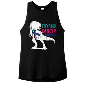 Thyroid Cancer Awareness Cool TRex Warrior Survivor Fighter Ladies PosiCharge Tri-Blend Wicking Tank