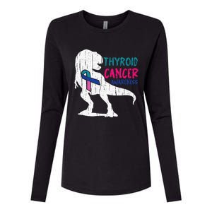 Thyroid Cancer Awareness Cool TRex Warrior Survivor Fighter Womens Cotton Relaxed Long Sleeve T-Shirt