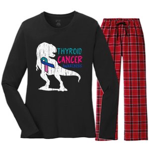 Thyroid Cancer Awareness Cool TRex Warrior Survivor Fighter Women's Long Sleeve Flannel Pajama Set 