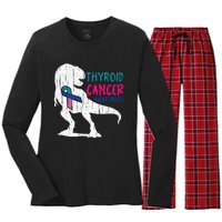 Thyroid Cancer Awareness Cool TRex Warrior Survivor Fighter Women's Long Sleeve Flannel Pajama Set 