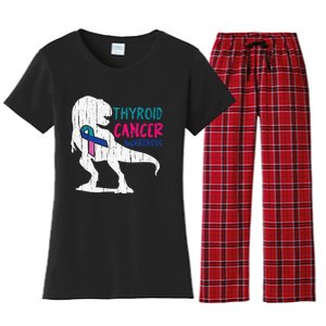 Thyroid Cancer Awareness Cool TRex Warrior Survivor Fighter Women's Flannel Pajama Set