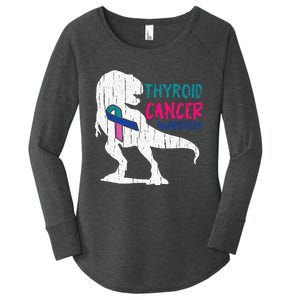 Thyroid Cancer Awareness Cool TRex Warrior Survivor Fighter Women's Perfect Tri Tunic Long Sleeve Shirt