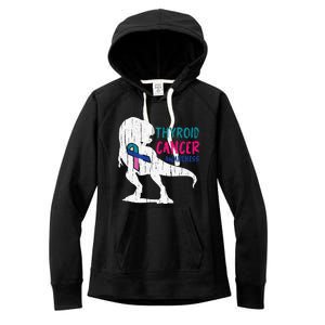 Thyroid Cancer Awareness Cool TRex Warrior Survivor Fighter Women's Fleece Hoodie