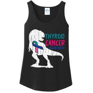 Thyroid Cancer Awareness Cool TRex Warrior Survivor Fighter Ladies Essential Tank