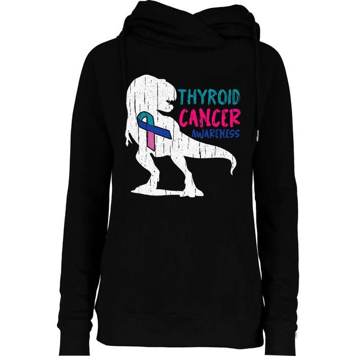 Thyroid Cancer Awareness Cool TRex Warrior Survivor Fighter Womens Funnel Neck Pullover Hood