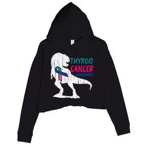 Thyroid Cancer Awareness Cool TRex Warrior Survivor Fighter Crop Fleece Hoodie