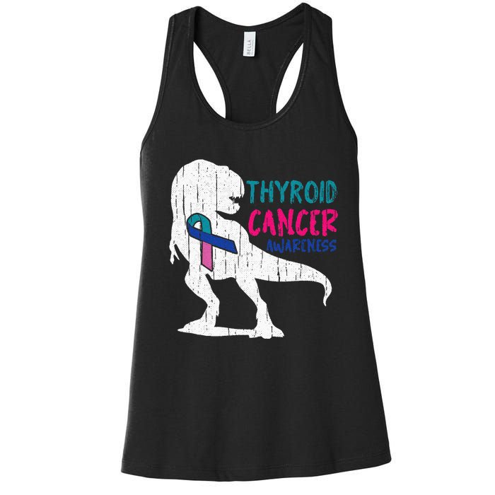 Thyroid Cancer Awareness Cool TRex Warrior Survivor Fighter Women's Racerback Tank