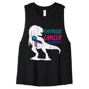 Thyroid Cancer Awareness Cool TRex Warrior Survivor Fighter Women's Racerback Cropped Tank