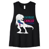 Thyroid Cancer Awareness Cool TRex Warrior Survivor Fighter Women's Racerback Cropped Tank