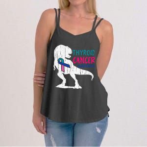 Thyroid Cancer Awareness Cool TRex Warrior Survivor Fighter Women's Strappy Tank