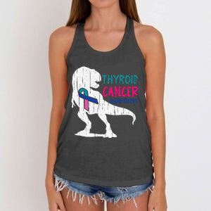 Thyroid Cancer Awareness Cool TRex Warrior Survivor Fighter Women's Knotted Racerback Tank