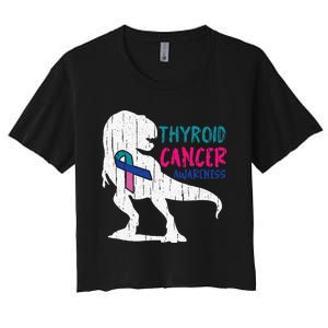 Thyroid Cancer Awareness Cool TRex Warrior Survivor Fighter Women's Crop Top Tee