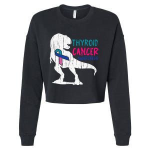 Thyroid Cancer Awareness Cool TRex Warrior Survivor Fighter Cropped Pullover Crew