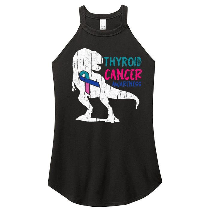 Thyroid Cancer Awareness Cool TRex Warrior Survivor Fighter Women's Perfect Tri Rocker Tank