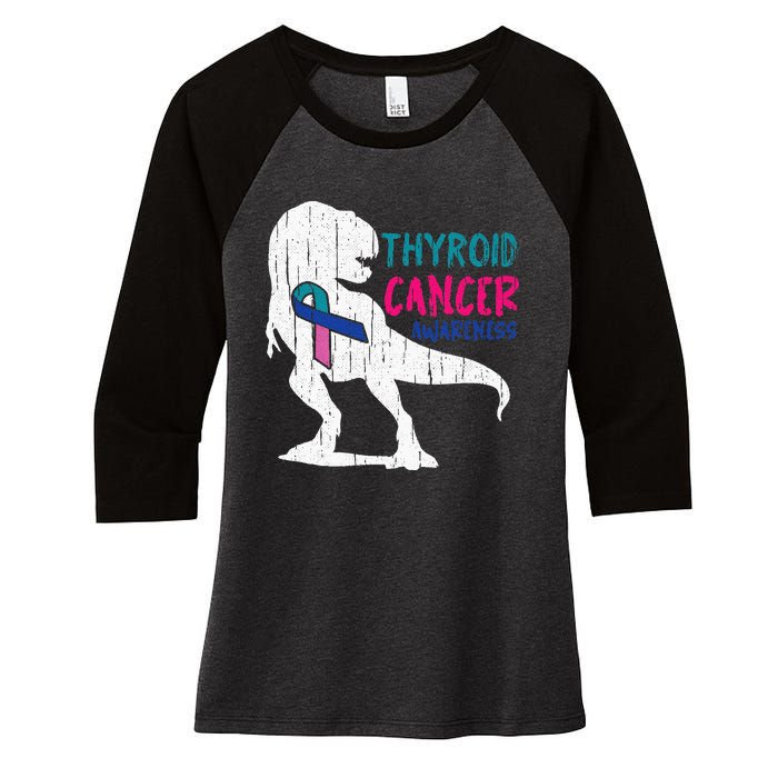 Thyroid Cancer Awareness Cool TRex Warrior Survivor Fighter Women's Tri-Blend 3/4-Sleeve Raglan Shirt