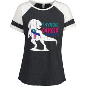 Thyroid Cancer Awareness Cool TRex Warrior Survivor Fighter Enza Ladies Jersey Colorblock Tee