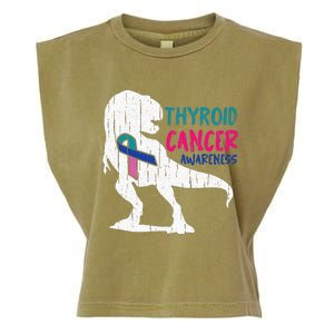 Thyroid Cancer Awareness Cool TRex Warrior Survivor Fighter Garment-Dyed Women's Muscle Tee