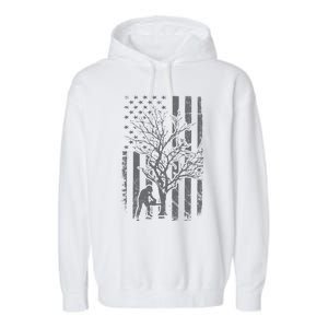 Tree Cutter American Flag Chainsaw Operator Arborist Patriot Garment-Dyed Fleece Hoodie