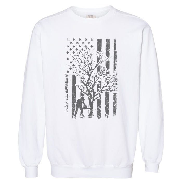 Tree Cutter American Flag Chainsaw Operator Arborist Patriot Garment-Dyed Sweatshirt