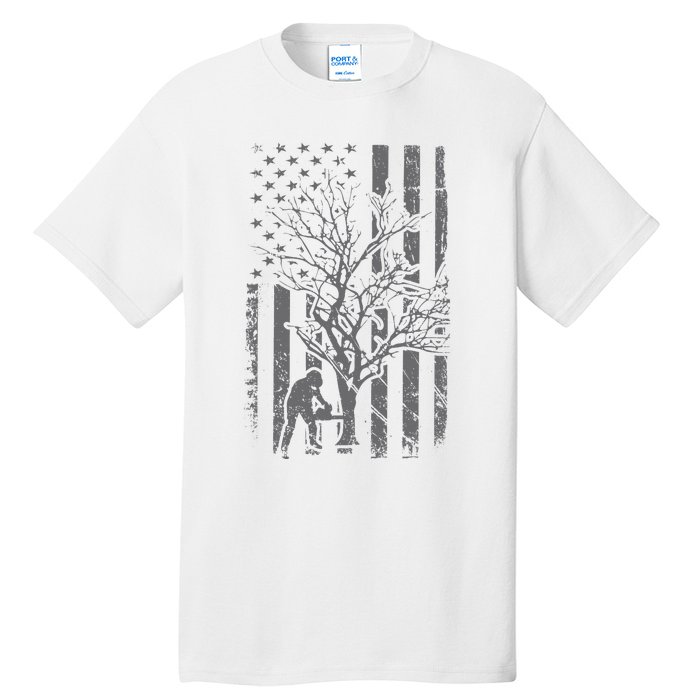 Tree Cutter American Flag Chainsaw Operator Arborist Patriot Tall T-Shirt