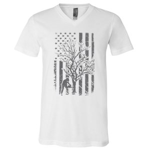 Tree Cutter American Flag Chainsaw Operator Arborist Patriot V-Neck T-Shirt